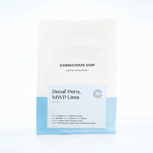 Decaf Peru MWP Lima coffee bag, Conscious Cup Coffee Roasters