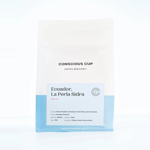 Ecuador Fabian Lomas La Perla Sidra coffee bag, Conscious Cup Coffee Roasters