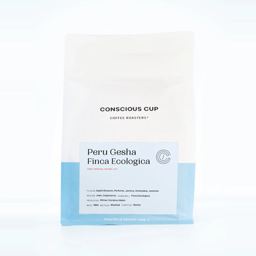 Peru Finca Ecologica Gesha coffee bag, Conscious Cup Coffee Roasters
